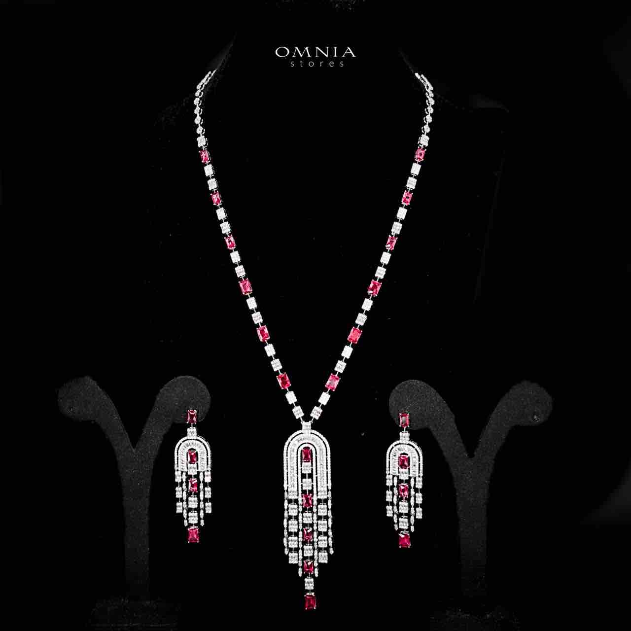Omnia Jane Bridal Red Long Chain Set in Rhodium Plated Finish with High-Quality Zircon Stones - OMNIASTORES UAE