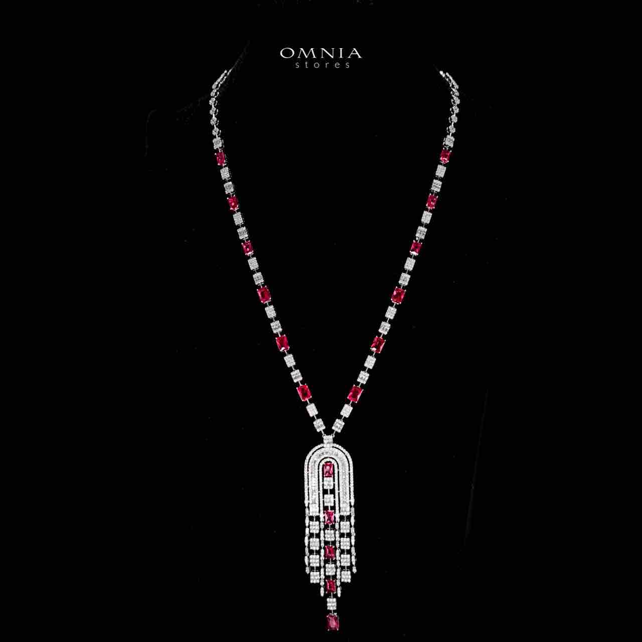 Omnia Jane Bridal Red Long Chain Set in Rhodium Plated Finish with High-Quality Zircon Stones - OMNIASTORES UAE