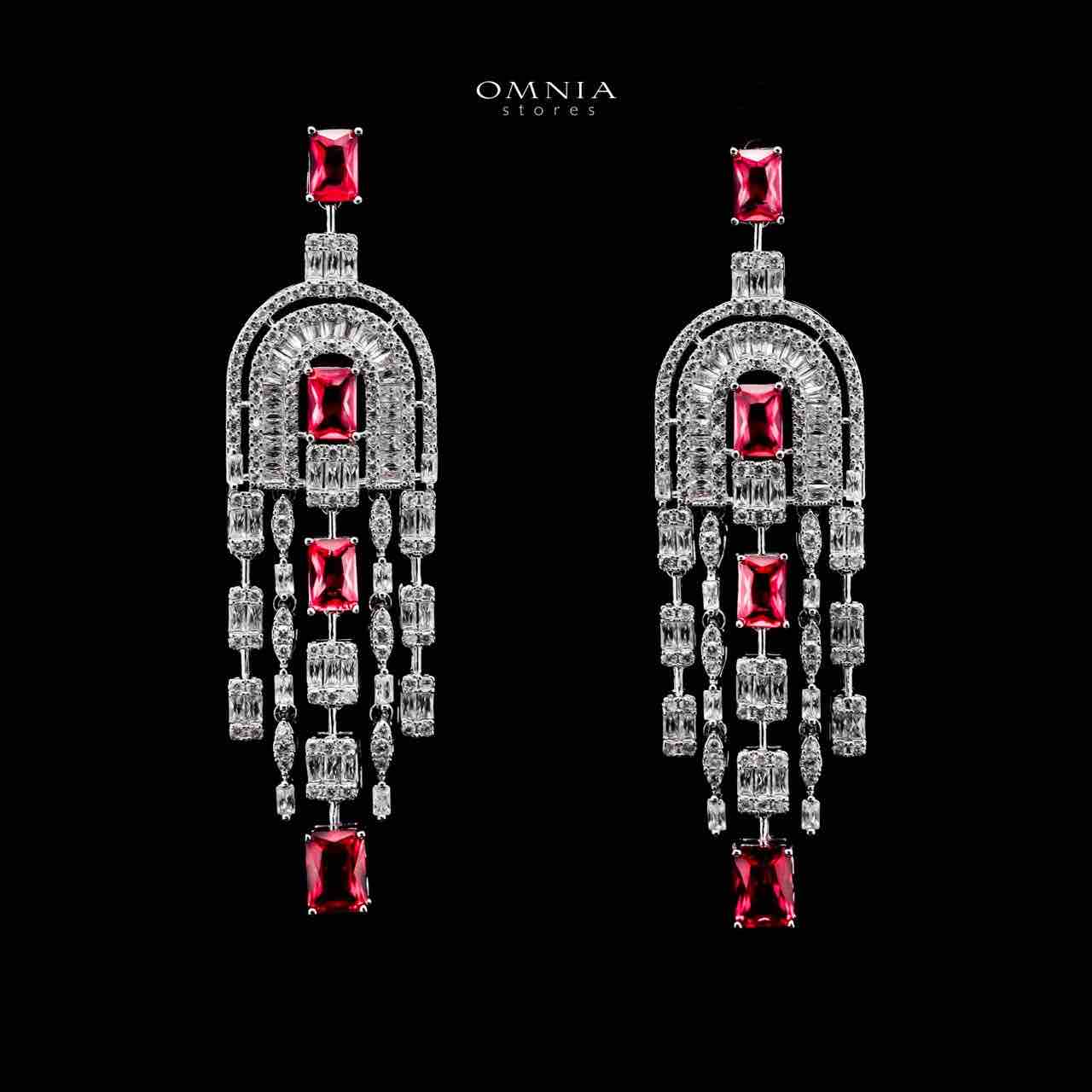 Omnia Jane Bridal Red Long Chain Set in Rhodium Plated Finish with High-Quality Zircon Stones - OMNIASTORES UAE