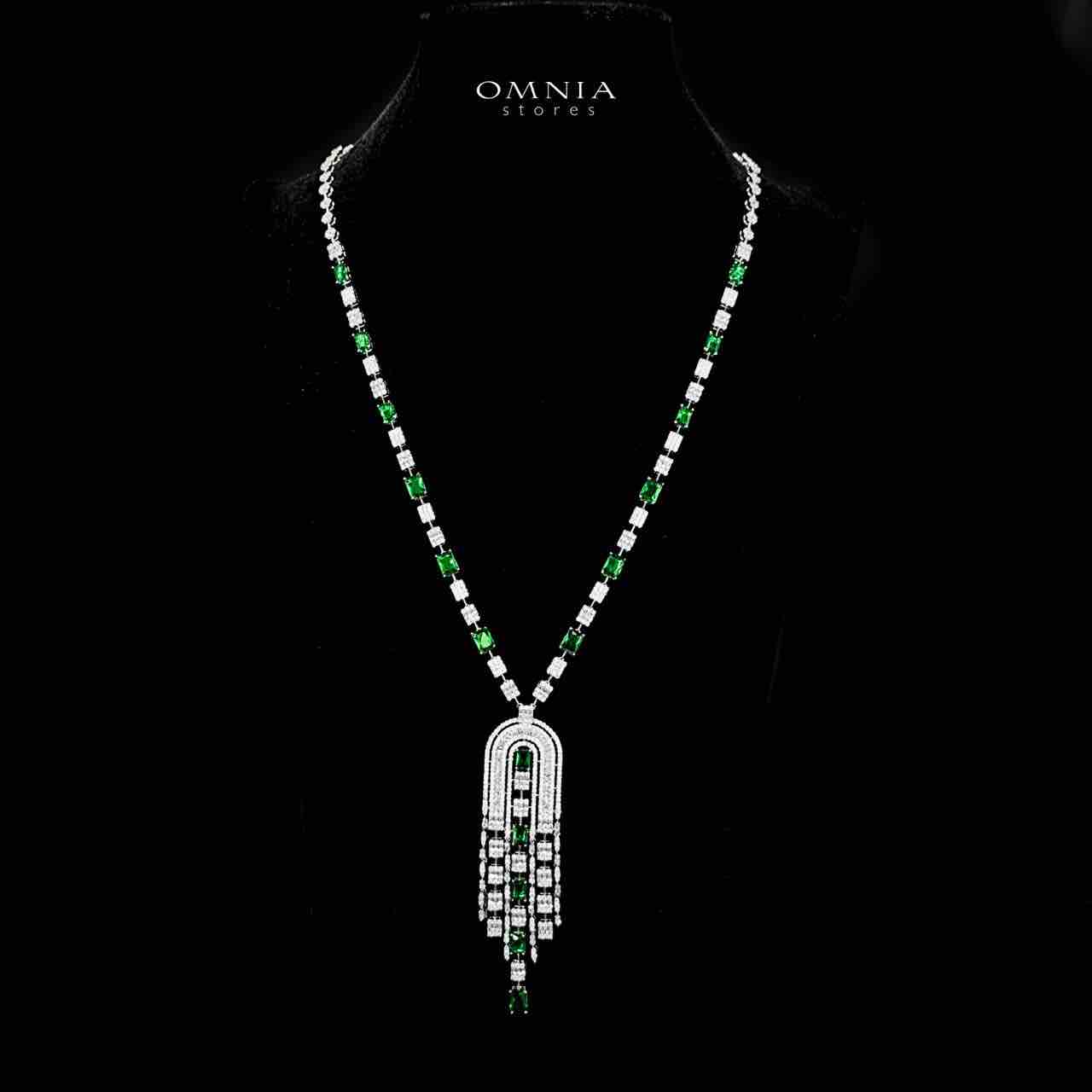 Omnia Jane Bridal Green Long Chain Set in Rhodium Plated Finish with High-Quality Zircon Stones - OMNIASTORES UAE