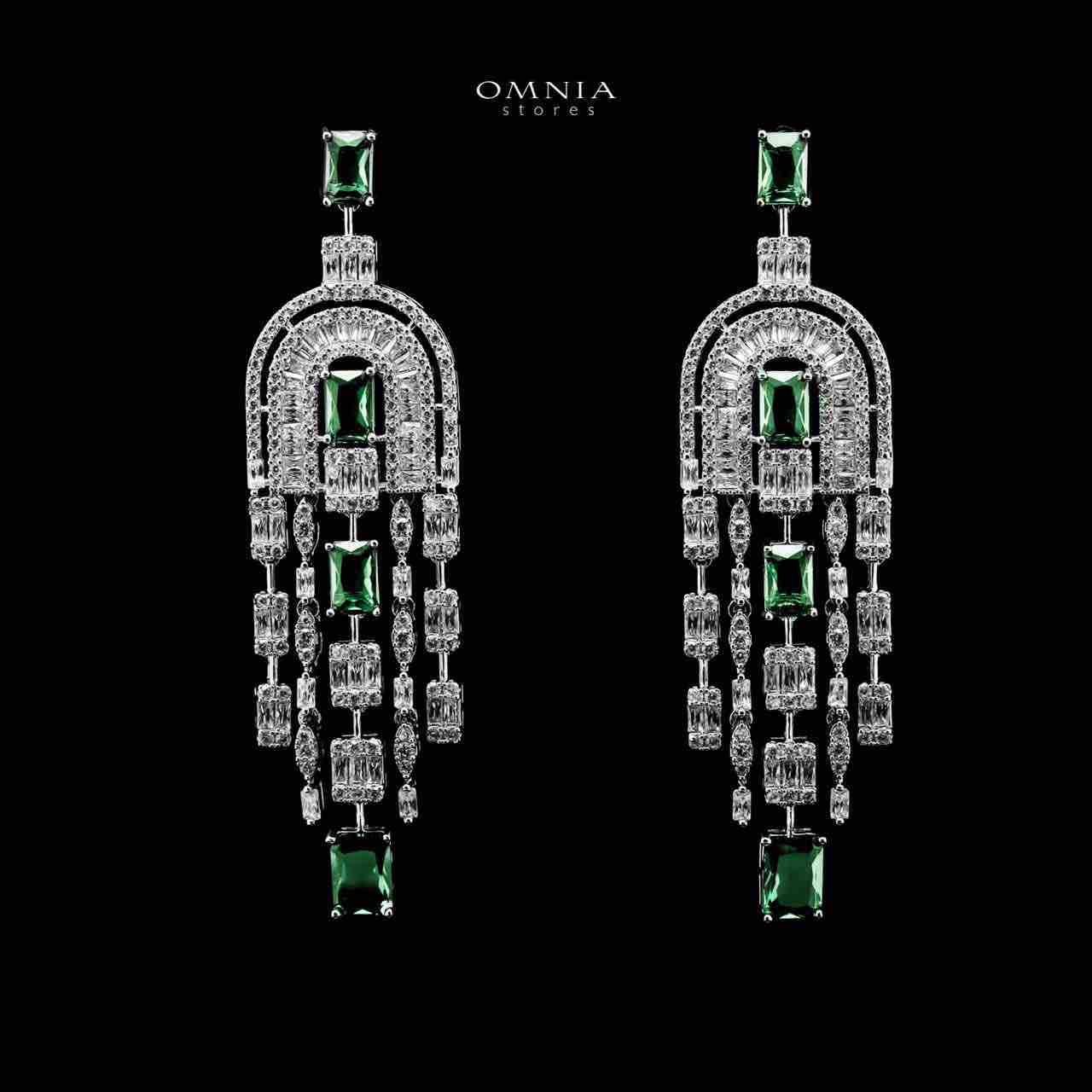 Omnia Jane Bridal Green Long Chain Set in Rhodium Plated Finish with High-Quality Zircon Stones - OMNIASTORES UAE