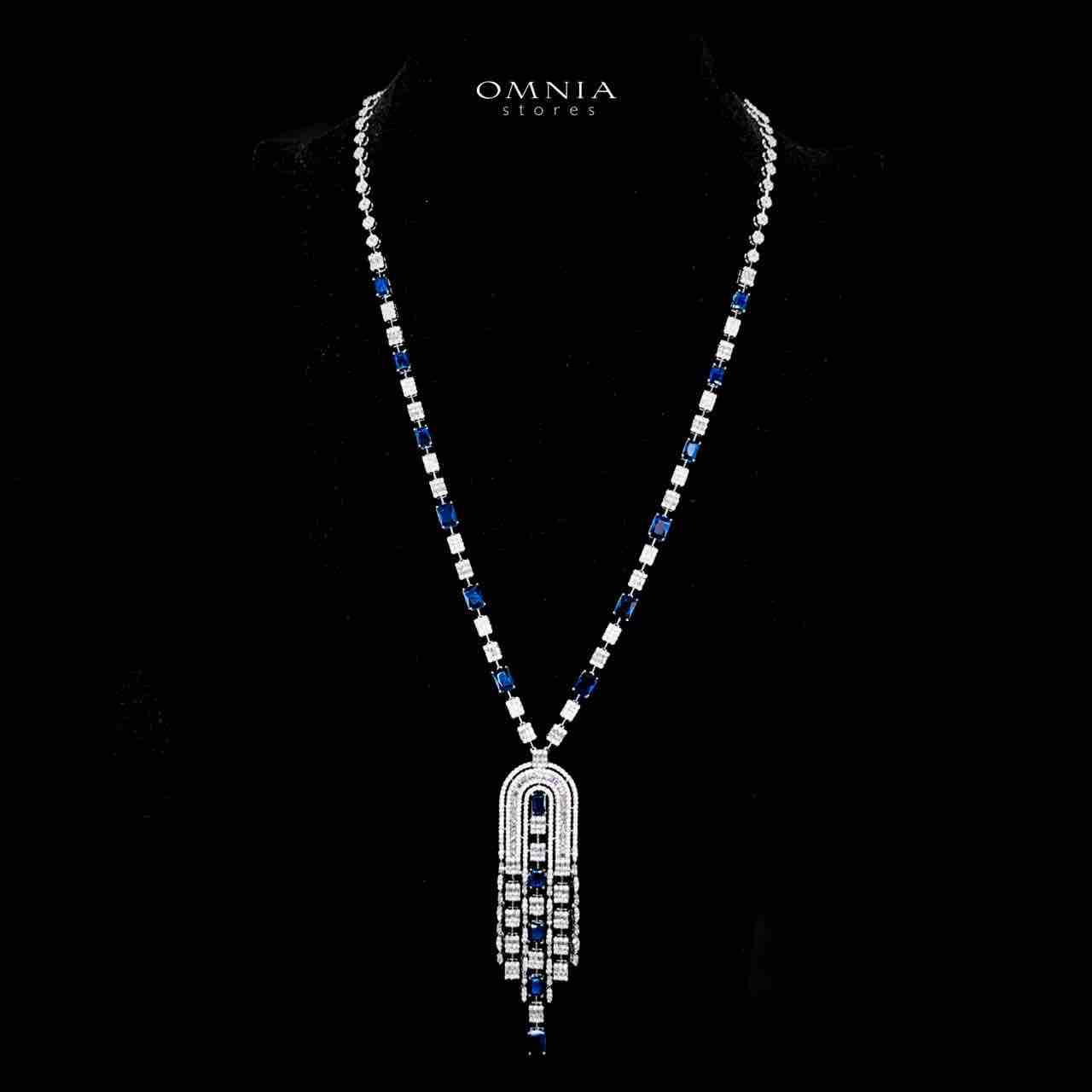 Omnia Jane Blue Bridal Long Chain Set in Rhodium Plated Finish with High-Quality Zircon Stones - OMNIASTORES UAE