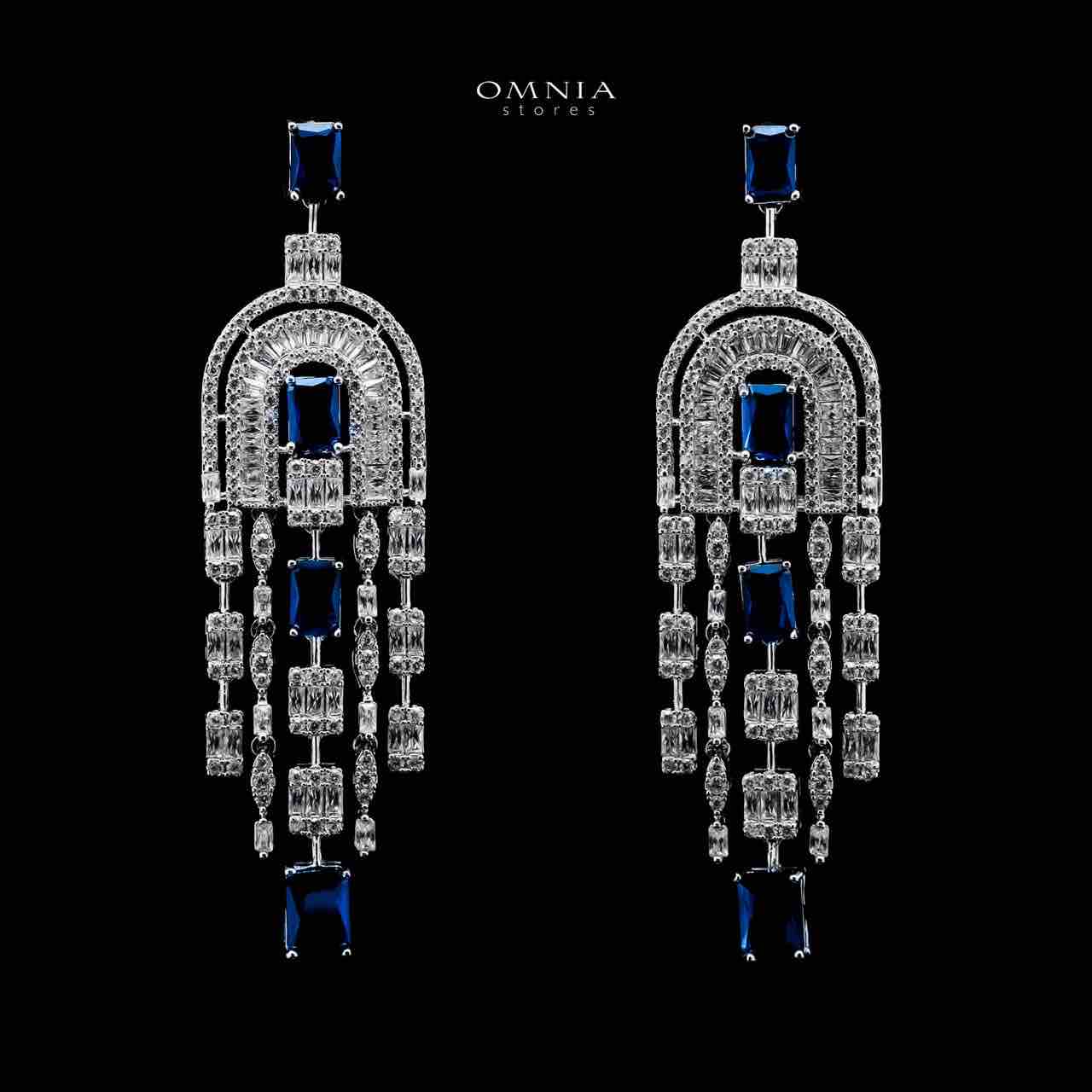 Omnia Jane Blue Bridal Long Chain Set in Rhodium Plated Finish with High-Quality Zircon Stones - OMNIASTORES UAE