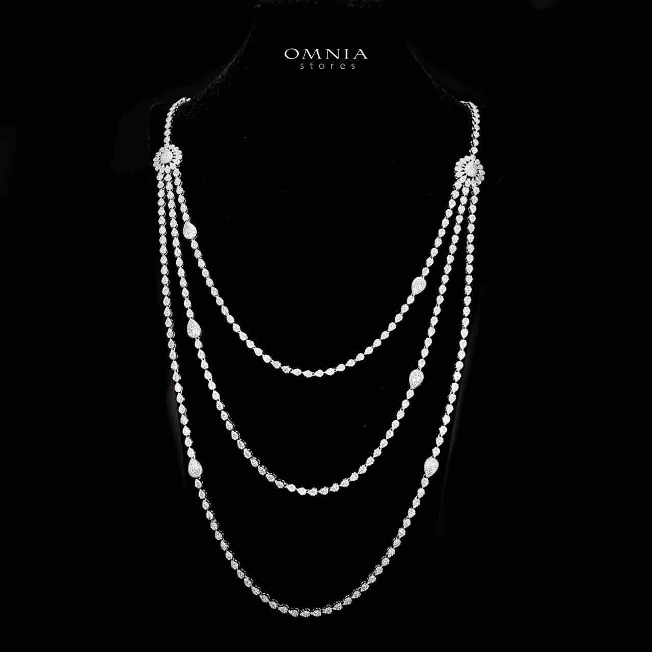 Omnia Faiha Bridal Long Chain Set in Rhodium Plated Finish with High-Quality White Zircon Stones - OMNIASTORES UAE