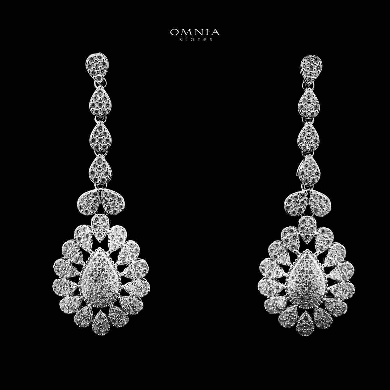 Omnia Faiha Bridal Long Chain Set in Rhodium Plated Finish with High-Quality White Zircon Stones - OMNIASTORES UAE