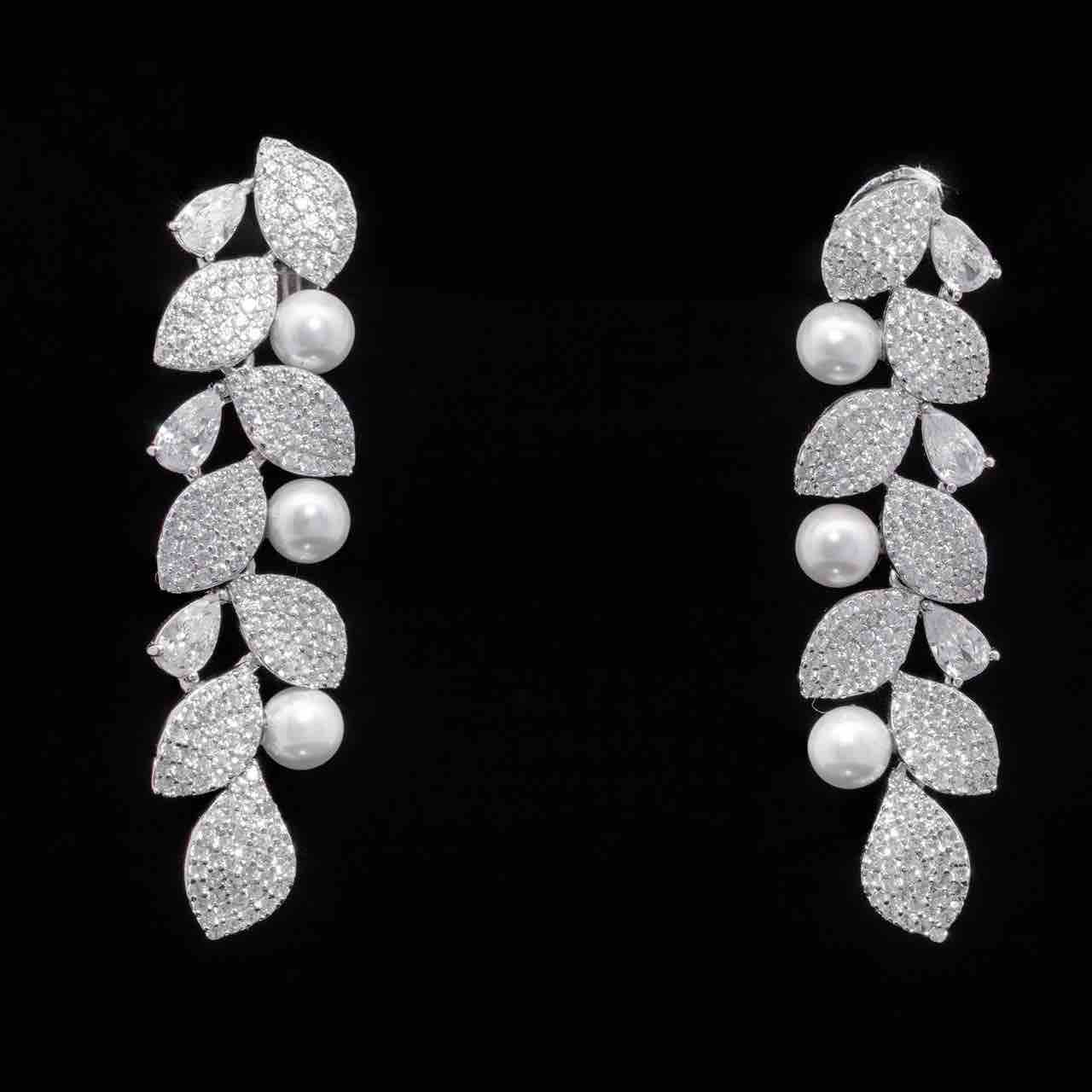 Omnia Thameenah Pearl Bridal Full Set in 925 Silver with High-Quality White Zircon Stones - OMNIASTORES UAE