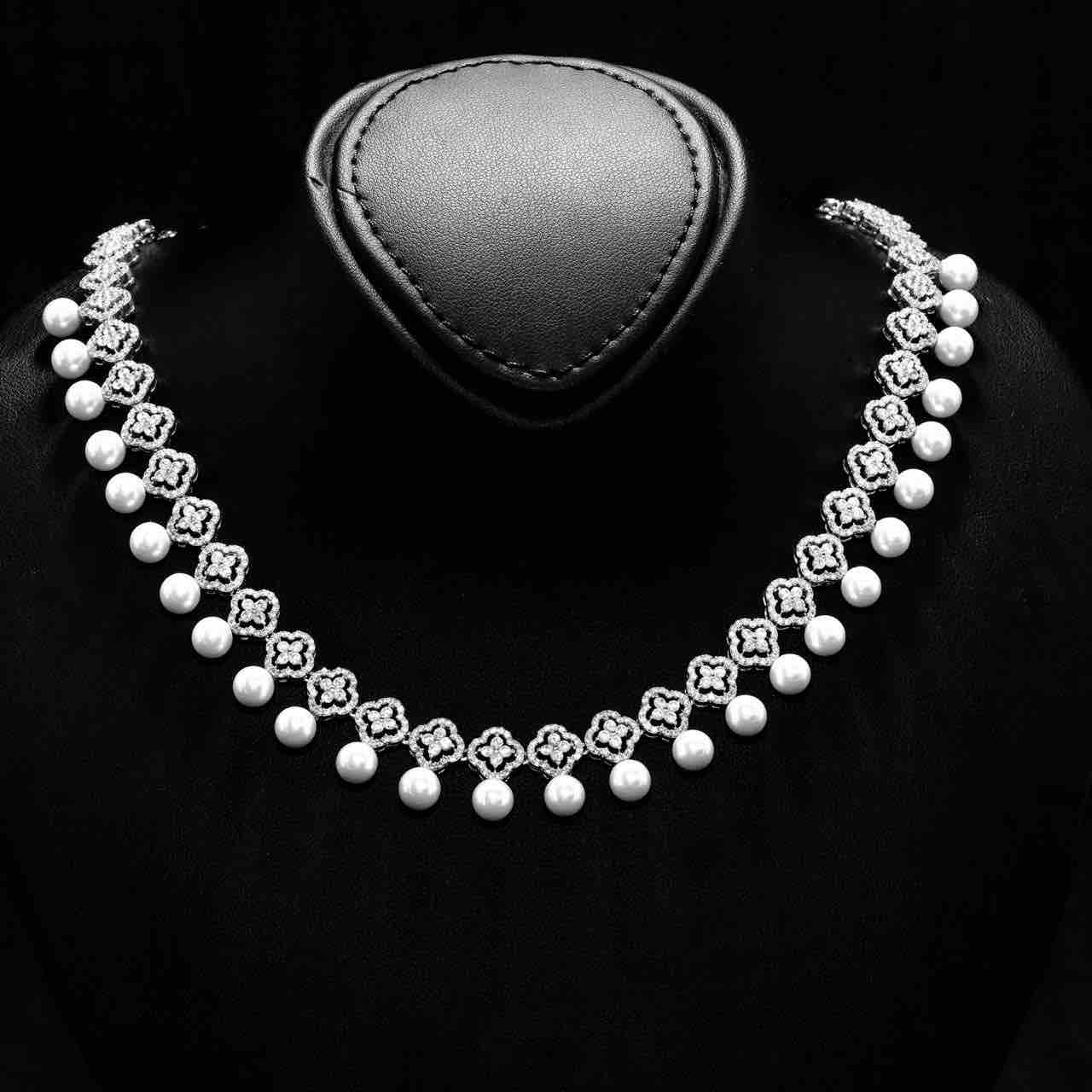 Omnia Sahira Pearl Bridal Full Set in 925 Silver with High-Quality White Zircon Stones - OMNIASTORES UAE