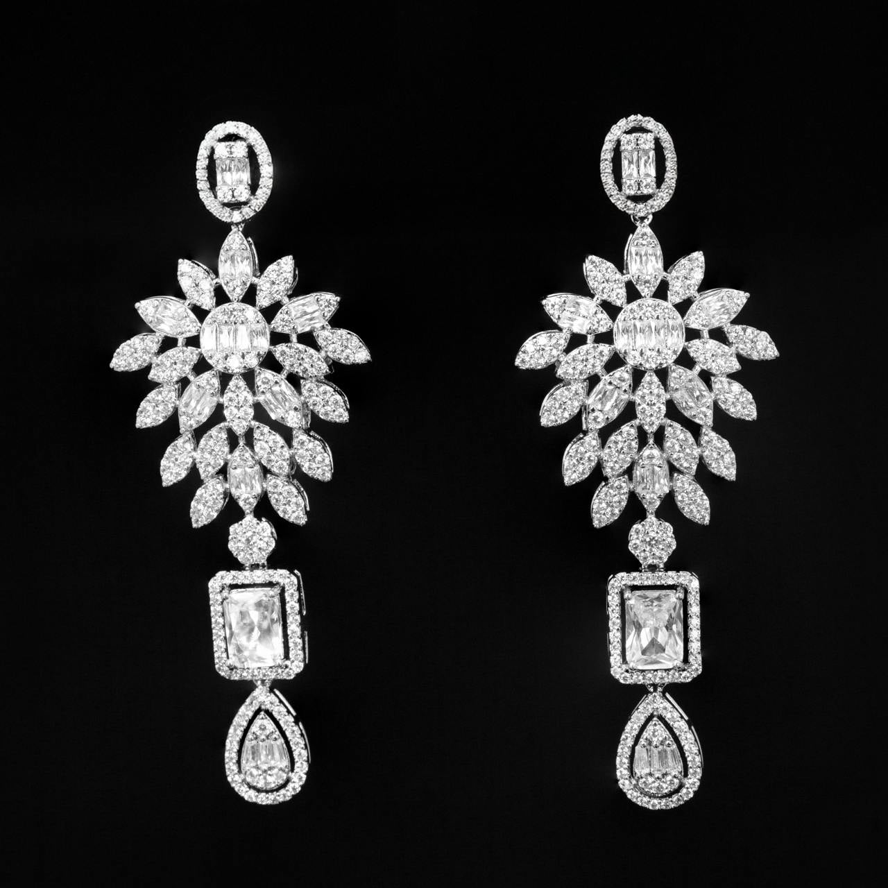 Omnia Duha White Long Chain Full Set Accessories in High Quality Zircon Stone Rhodium Plated - OMNIASTORES UAE