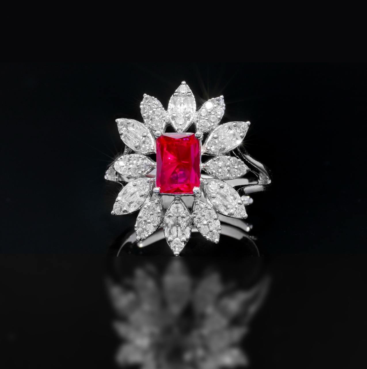 Omnia Duha Red Long Chain Full Set Accessories in High Quality Zircon Stone Rhodium Plated - OMNIASTORES UAE