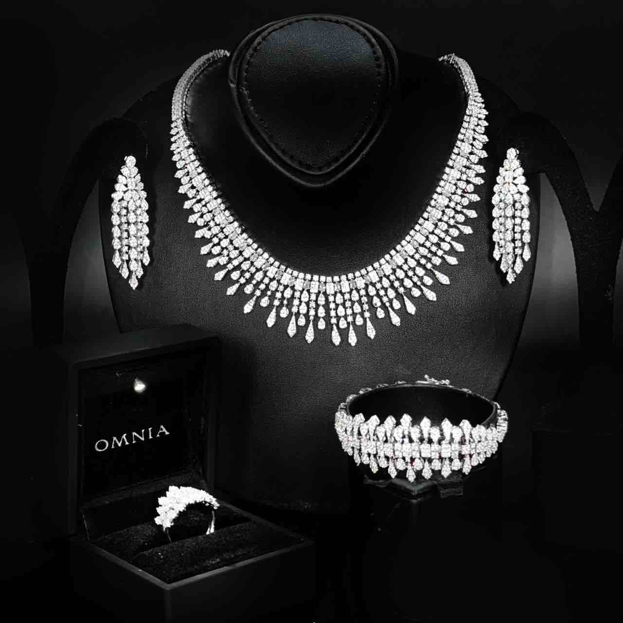 Omnia Ahlina White Bridal Full Set in High Quality Zircon Stone Rhodium Plated - OMNIASTORES UAE