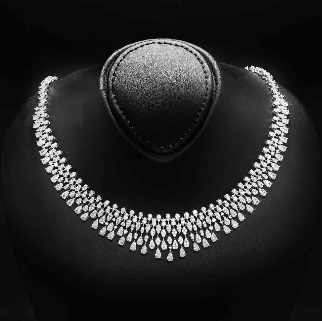 Omnia Nazeera White Bridal Full Set in High Quality Zircon Stone Rhodium Plated - OMNIASTORES UAE