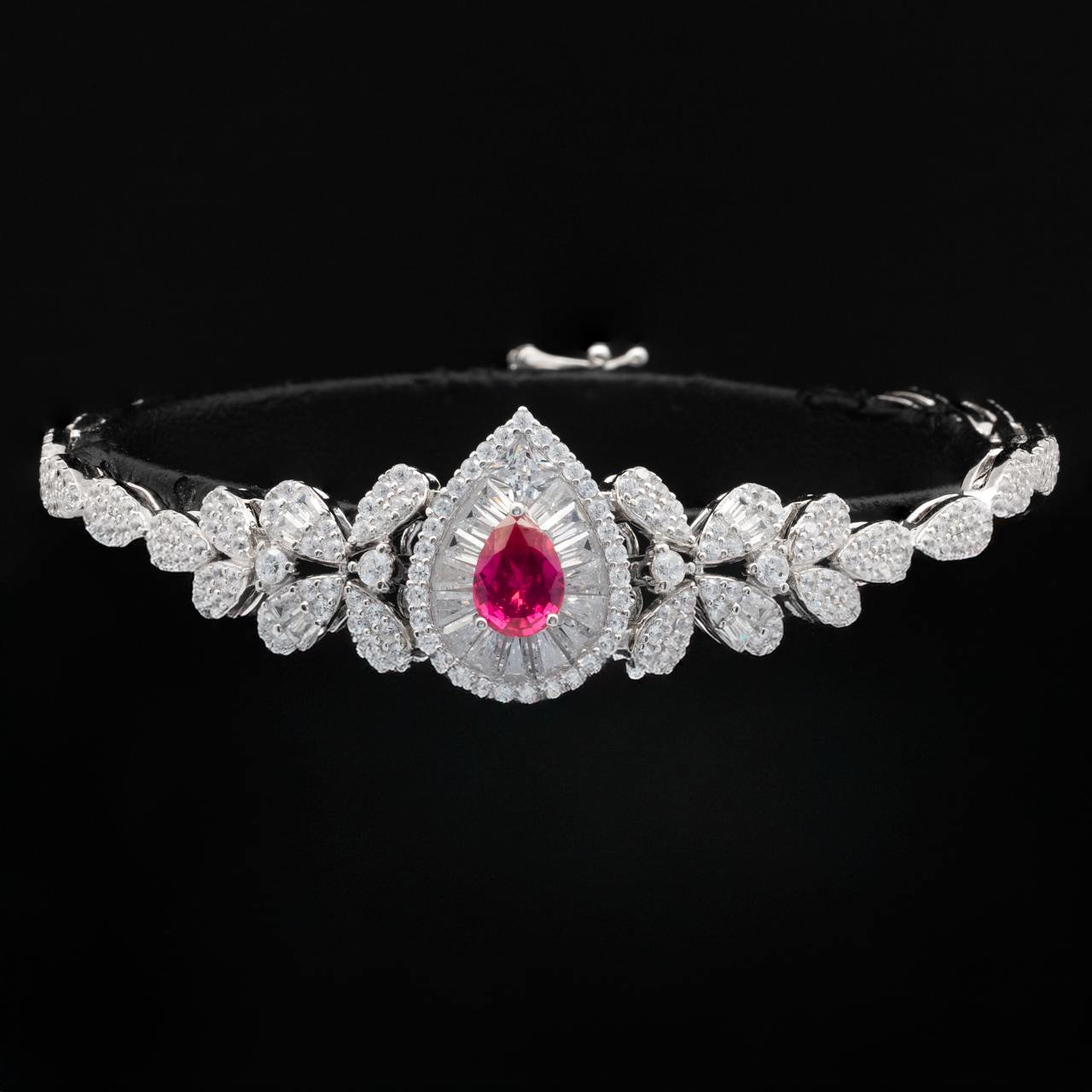 Omnia Sophia Maroon Teardrop Bridal Full Set in 925 Silver with High Quality Simulated Diamonds - OMNIASTORES UAE