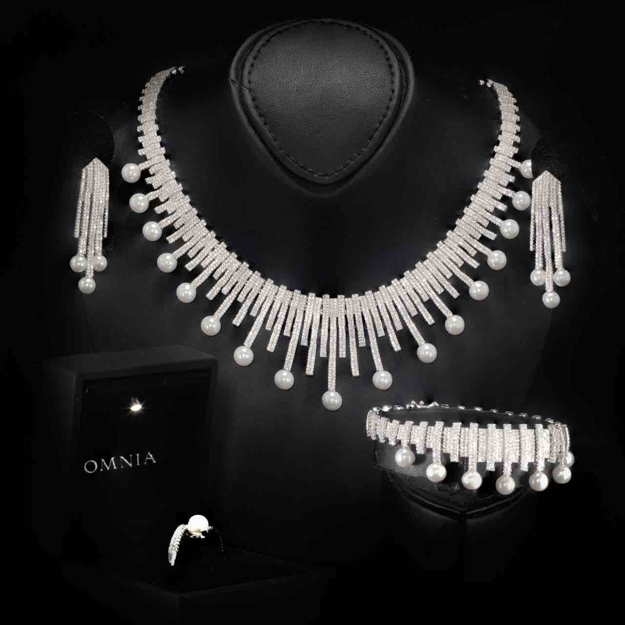 Omnia Ashley Pearl White Bridal Full Set in 925 Silver with High Quality Simulated Diamonds - OMNIASTORES UAE