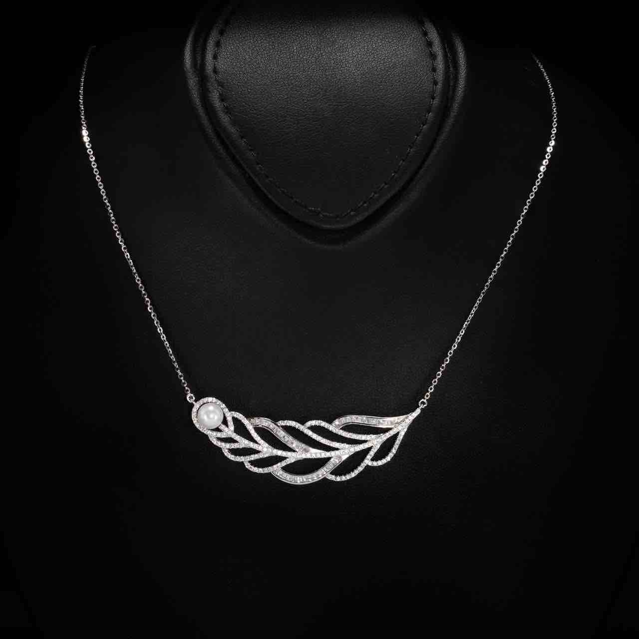 Omnia Naela White Leaf Pearl Necklace, Earrings and Ring Set in 925 Silver with High Quality Simulated Diamonds - OMNIASTORES UAE