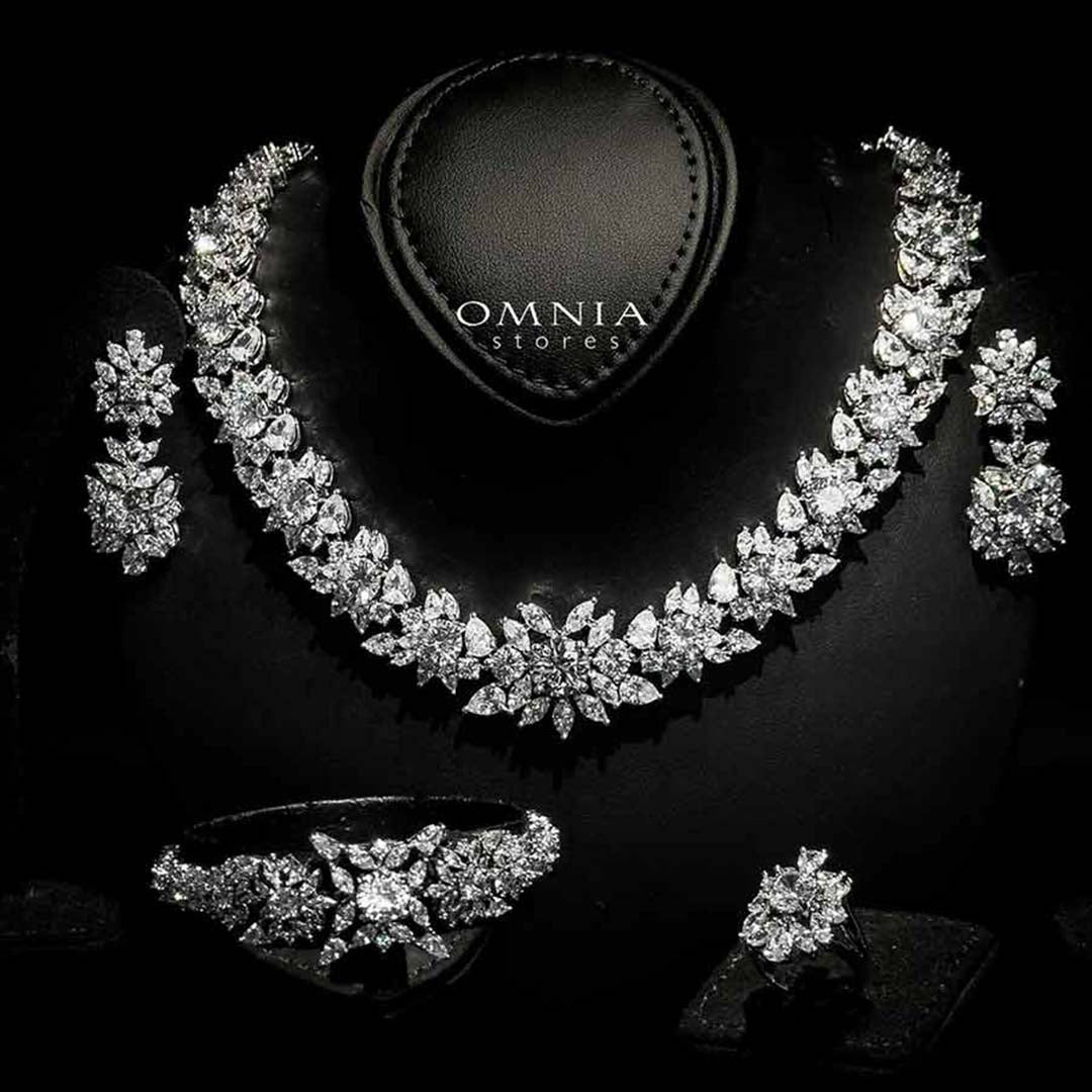 Omnia Nareen White Luxury Bridal Full Set in High Quality Zircon Stone Rhodium Plated - OMNIASTORES UAE