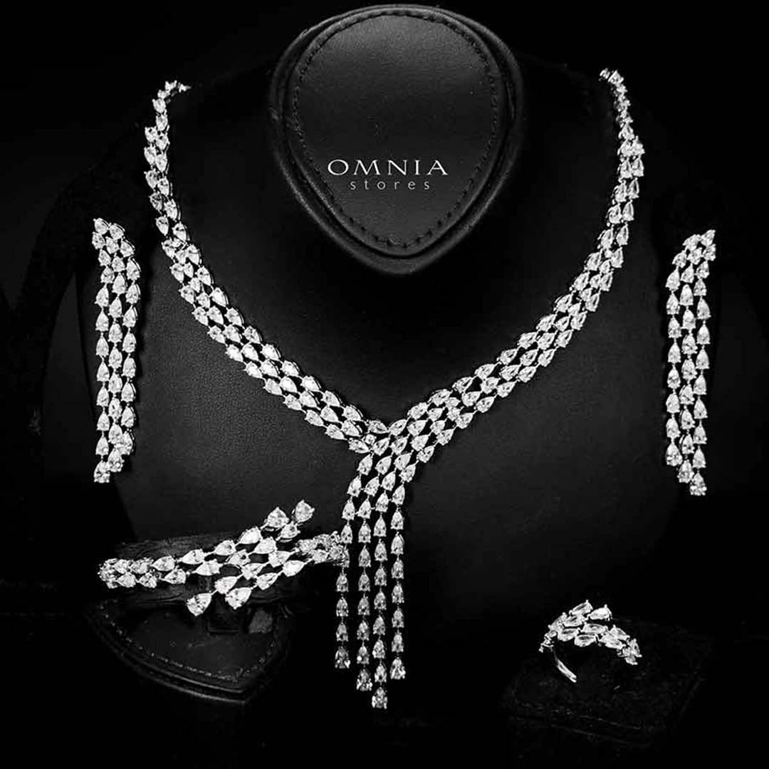 Omnia Michelle White Bridal Full Set Accessories in High Quality Zircon Stone in Rhodium Plated