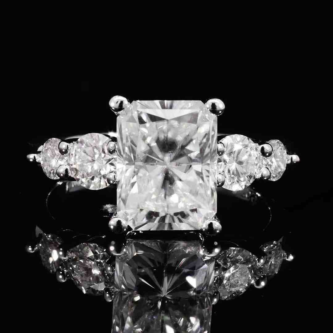 Hanifa White Moissanite Emerald Cut Ring GRA Certified in High Quality 925 Silver 7x9mm 3ct - OMNIASTORES UAE