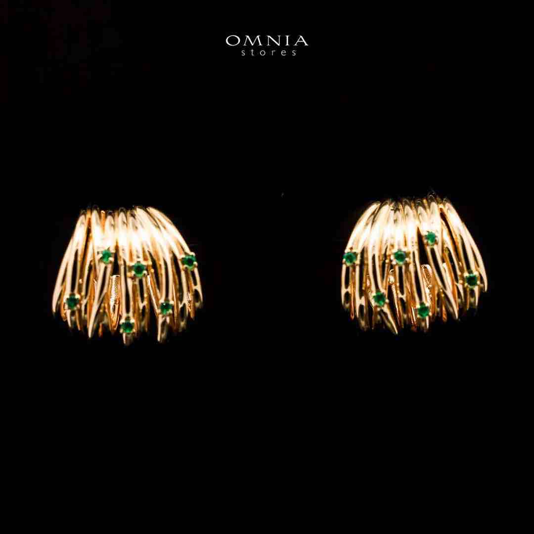 Omnia Dhuriyyah Golden Spiral Stud Earrings in 925 Silver with High-Quality Green Simulated Diamonds - OMNIASTORES UAE