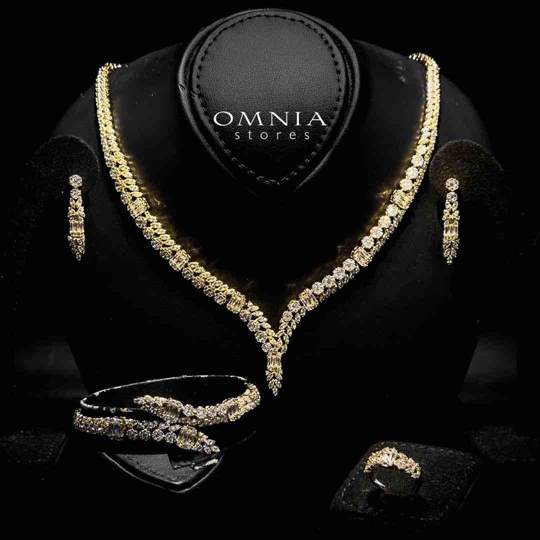 Omnia Elham Gold Plated Bridal Full Set in High Quality Zircon Stone in Rhodium Plated - OMNIASTORES UAE