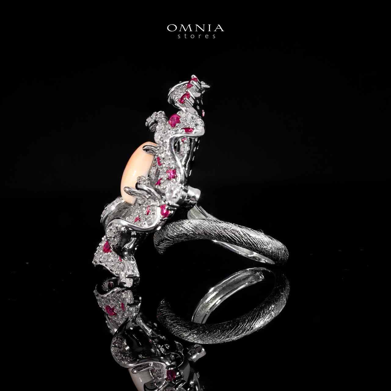 Omina Najiba Pink Coral Flower Ring in 925 Silver with High Quality Simulated Diamonds