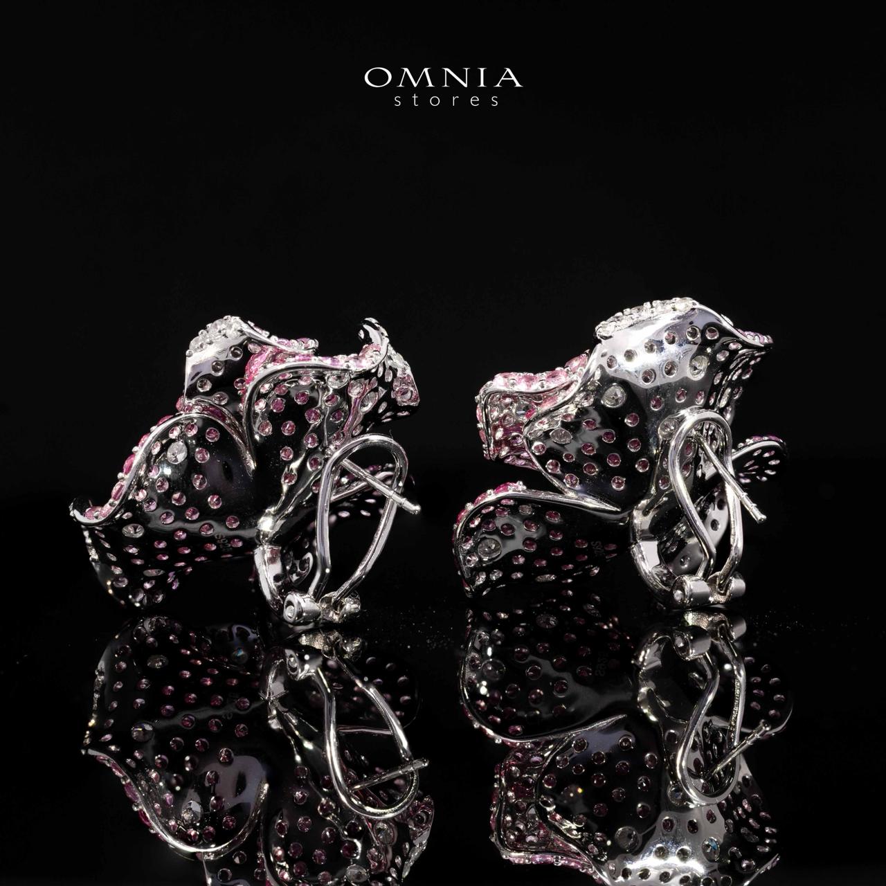 Omina Maiza Pink Coral Flower Earrings in 925 Silver with High Quality Pueple Simulated Diamond Stones
