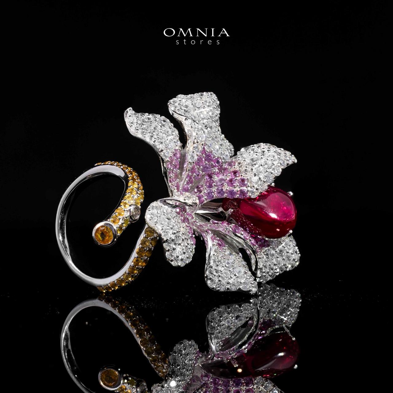 Omnia Lily Flower Ring With Pink And Red Stones with High Quality Simulated Diamonds - OMNIASTORES UAE