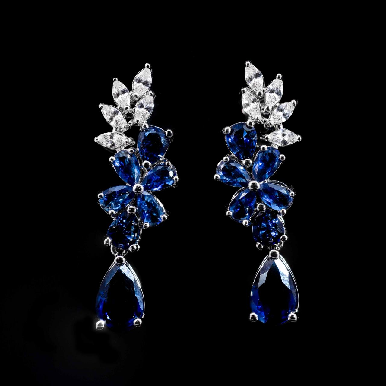 Omnia Nourah Blue Bridal Full Set in High Quality Zircon Stone in Rhodium Plated