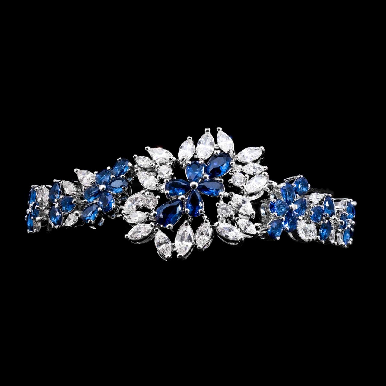 Omnia Nourah Blue Bridal Full Set in High Quality Zircon Stone in Rhodium Plated