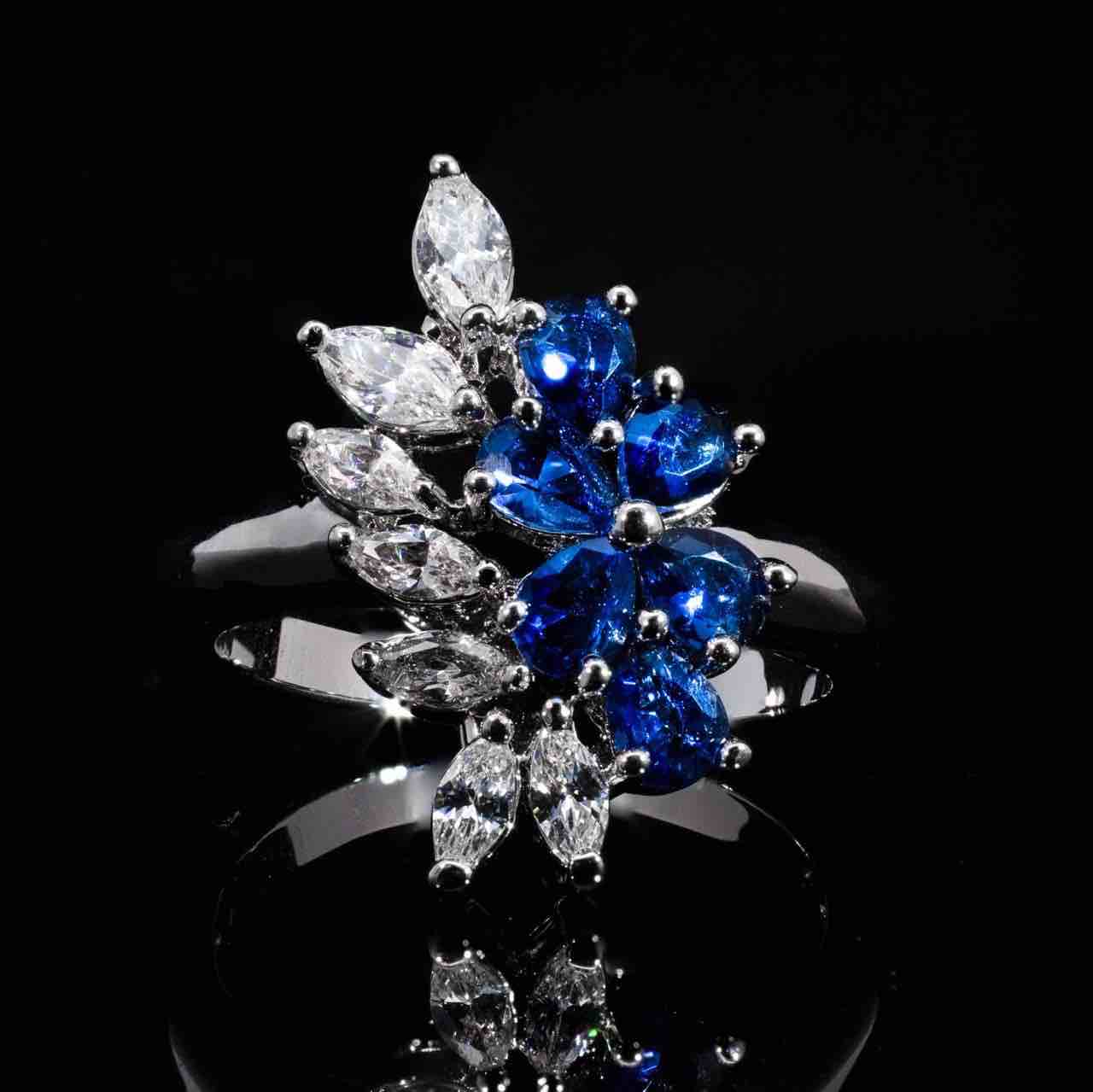 Omnia Nourah Blue Bridal Full Set in High Quality Zircon Stone in Rhodium Plated