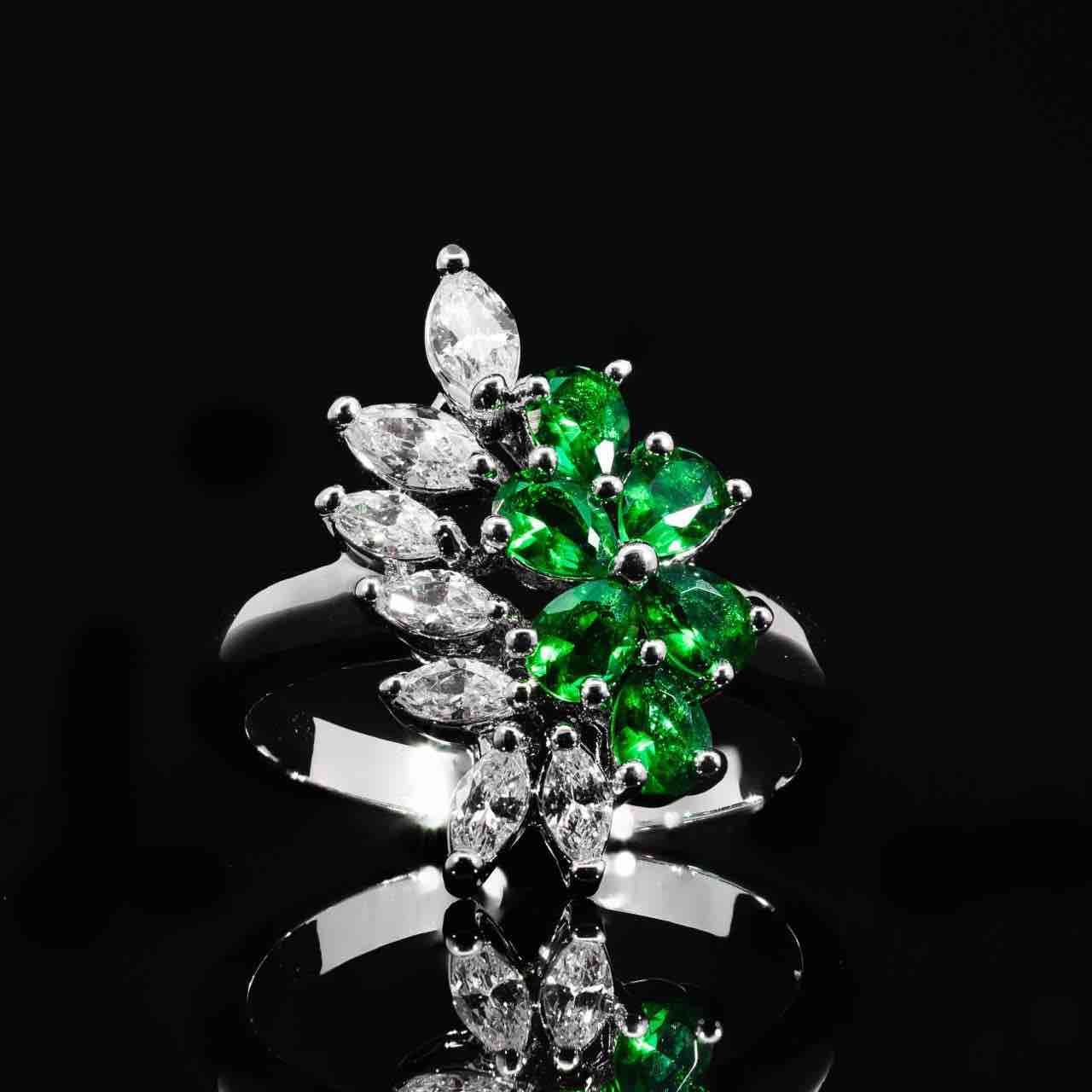 Omnia Nourah Green Bridal Full Set in High Quality Zircon Stone in Rhodium Plated
