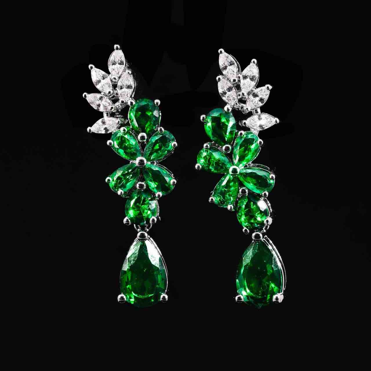 Omnia Nourah Green Bridal Full Set in High Quality Zircon Stone in Rhodium Plated