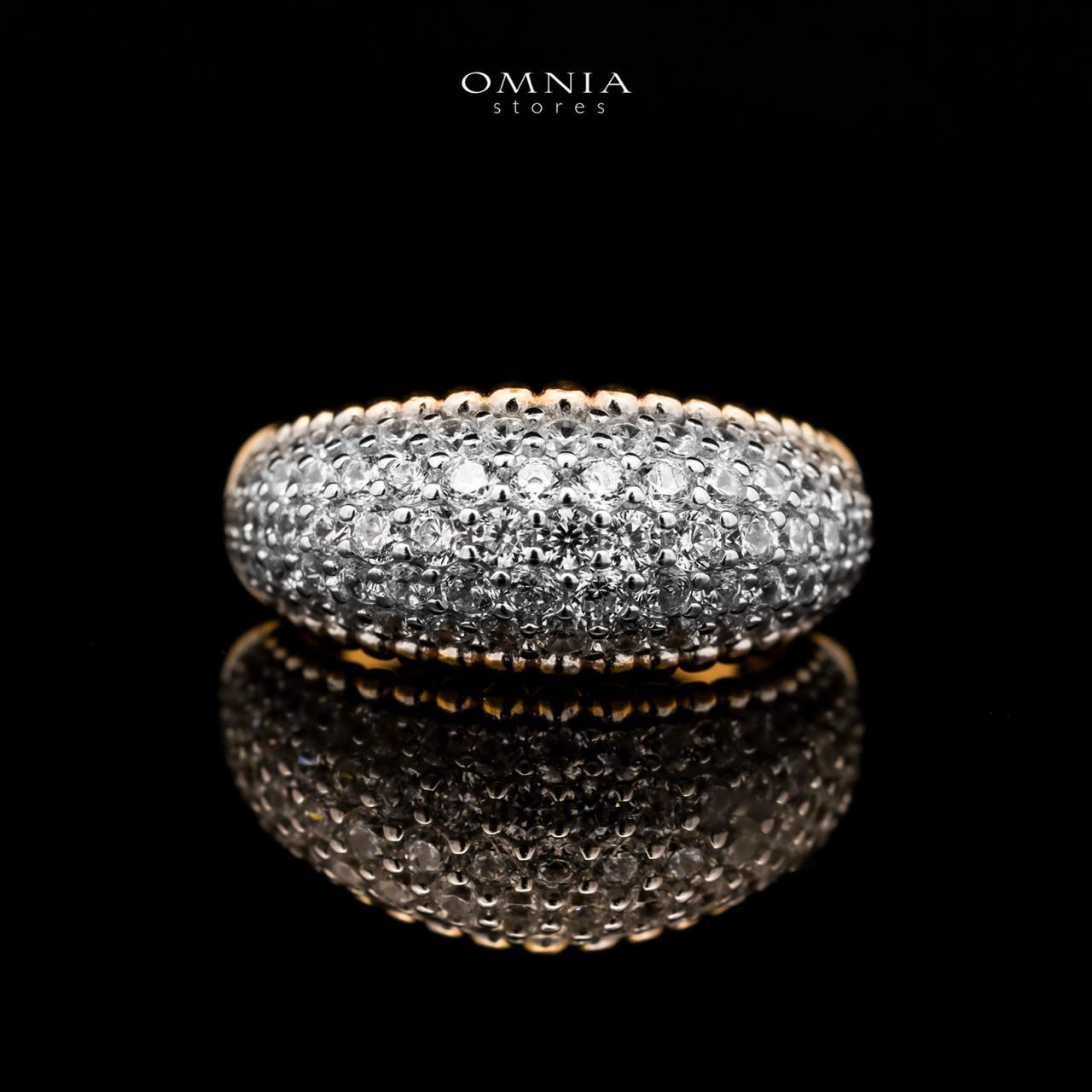 Omnia Taheera Golden Pendant Necklace & Ring Set in 925 Silver With High-Quality White Simulated Diamonds