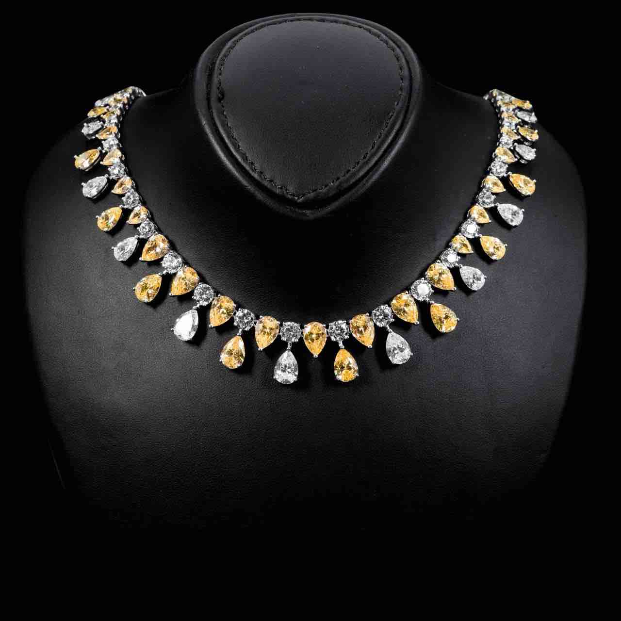 Omnia Asil Yellow Necklace ,Earrings & Bracelet Set In 925 Silver High Quality Simulated diamonds