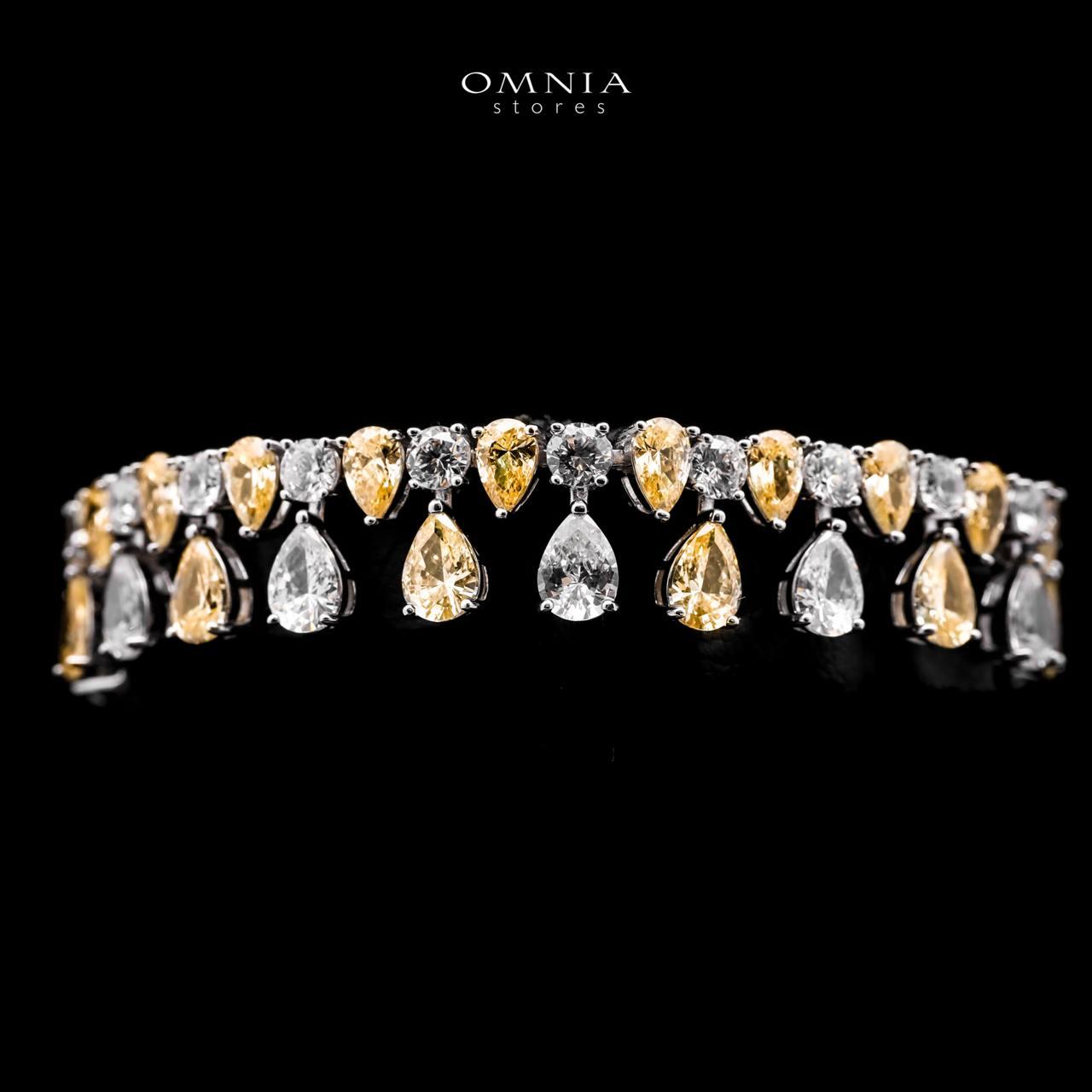Omnia Asil Yellow Necklace ,Earrings & Bracelet Set In 925 Silver High Quality Simulated diamonds