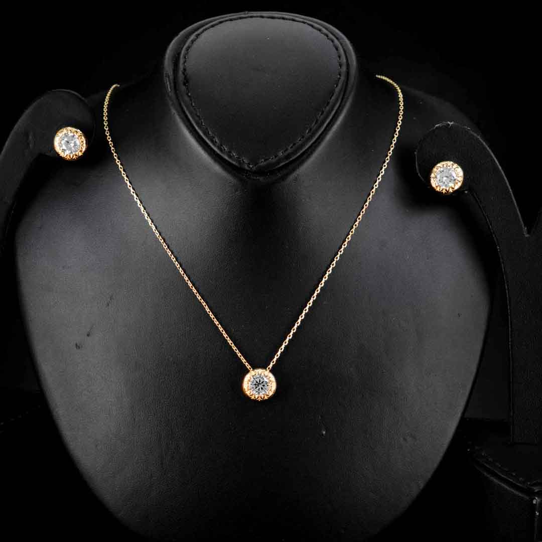 Omnia Ismah Gold Necklace & Earrings Set In 925 Silver High Quality Simulated diamonds