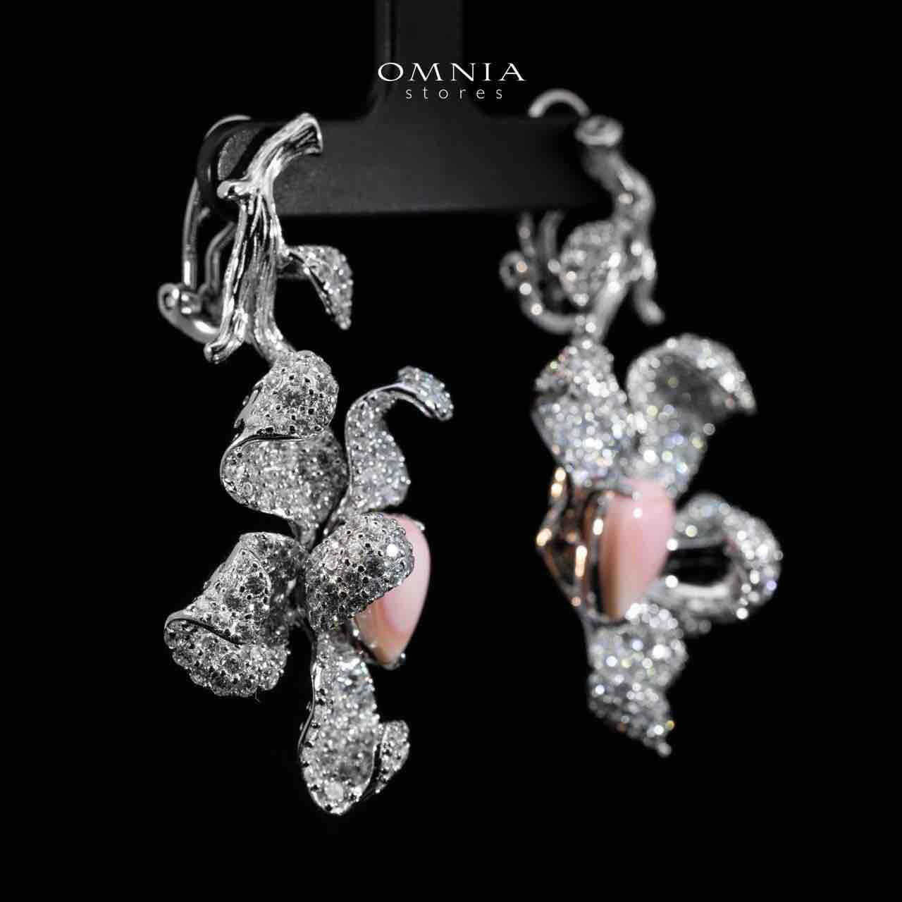 Omina Iman Pink Coral Leaf Earrings in 925 Silver with High Quality Simulated Diamond Stones