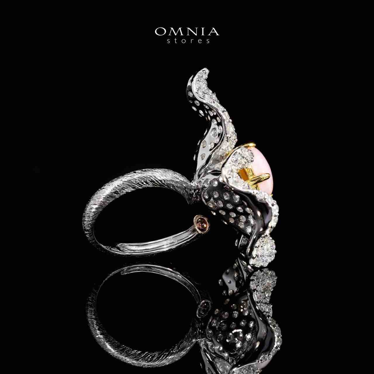 Omnia Lubaina Pink Coral Flower Ring in 925 Silver Accessories High Quality Simulated Diamonds