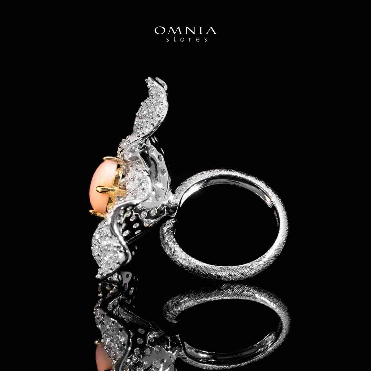 Omnia Lubaina Pink Coral Flower Ring in 925 Silver Accessories High Quality Simulated Diamonds