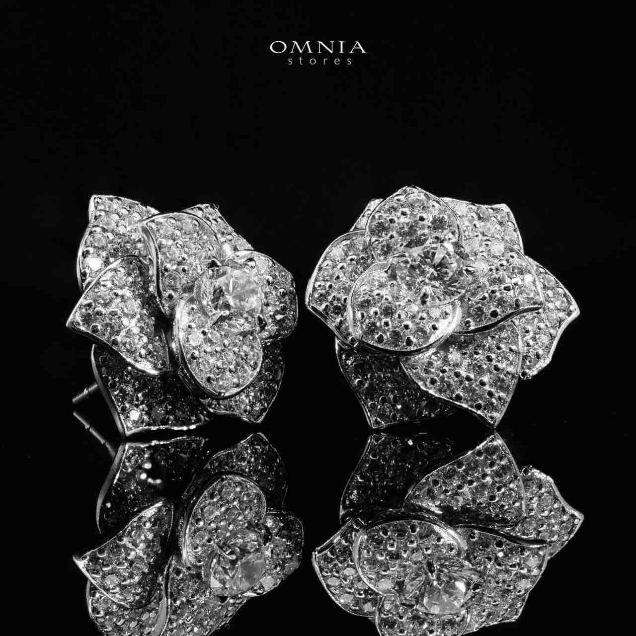 Omnia Nazira Silver Flower Earrings in 925 Silver Accessories High Quality Simulated Diamonds