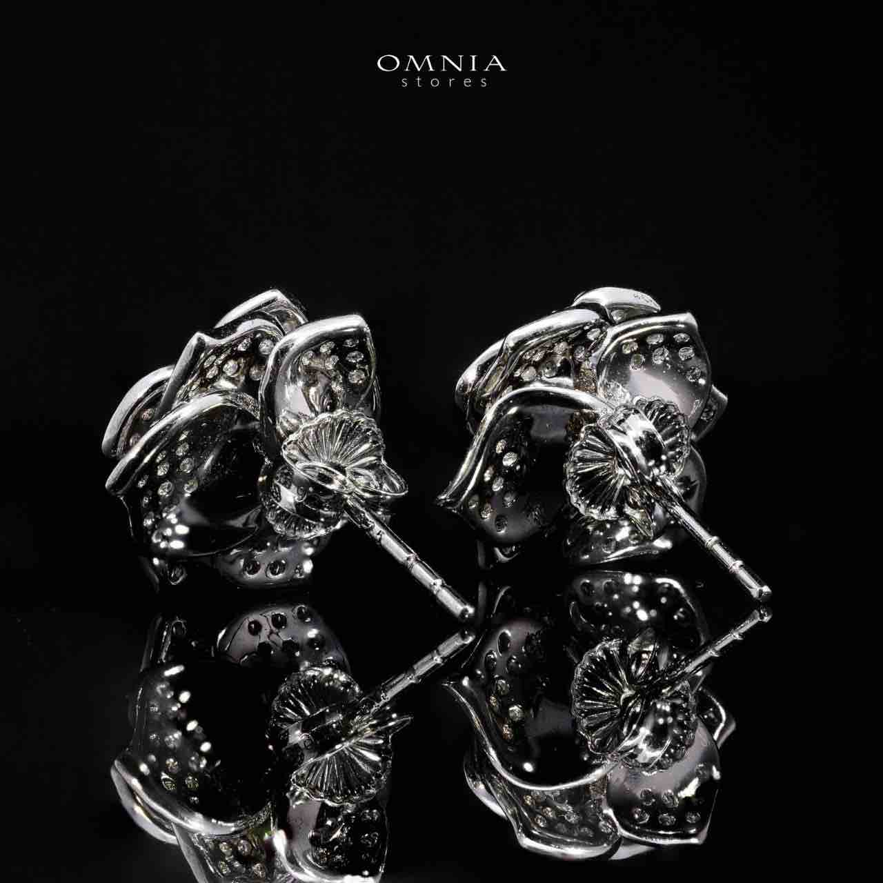 Omnia Nazira Silver Flower Earrings in 925 Silver Accessories High Quality Simulated Diamonds
