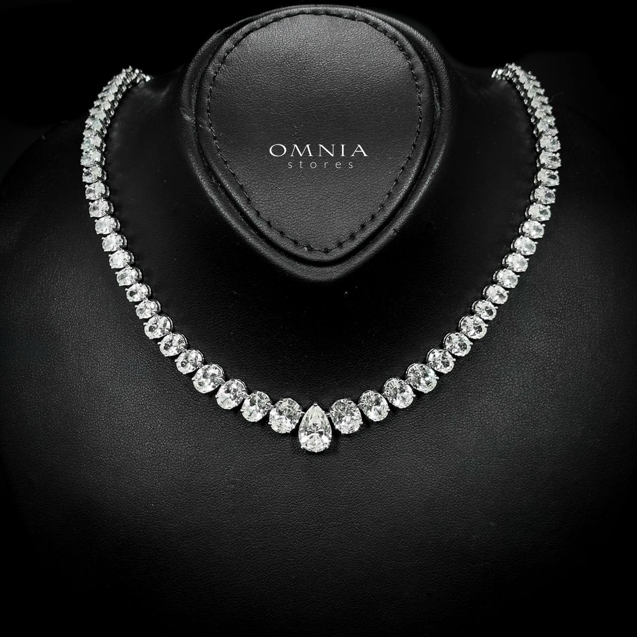 Omnia Durrah Necklace and Bracelet Set 925 Silver in High Quality White Simulated Diamonds Stones