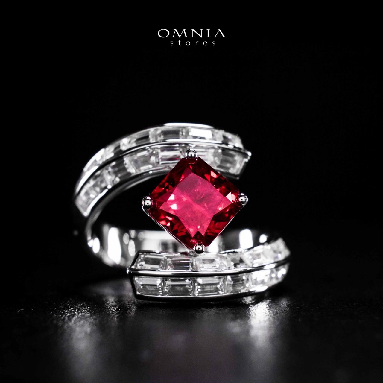 Omnia Tazeen White Red Ring In 925 Silver High Quality Certified Lab Crafted Stones - OMNIASTORES UAE