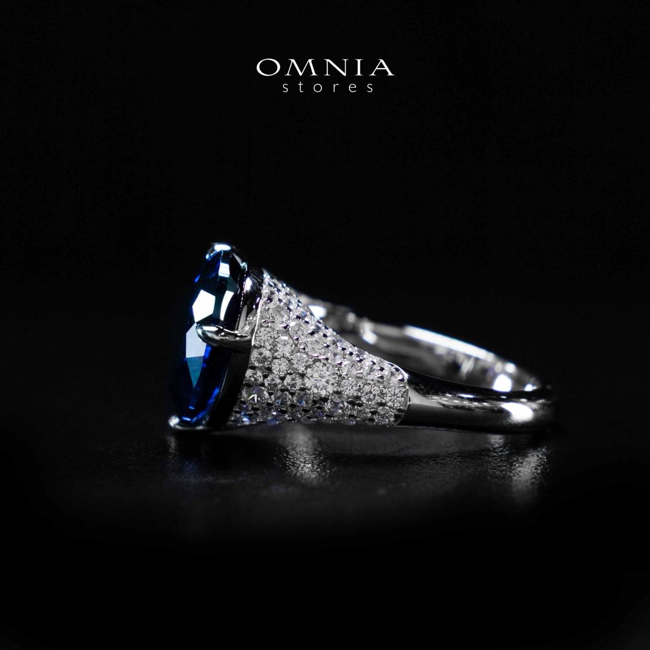 Omnia Ayda Dual Heart Blue and White Silver Ring In 925 Silver High Quality Certified Lab Crafted Stones