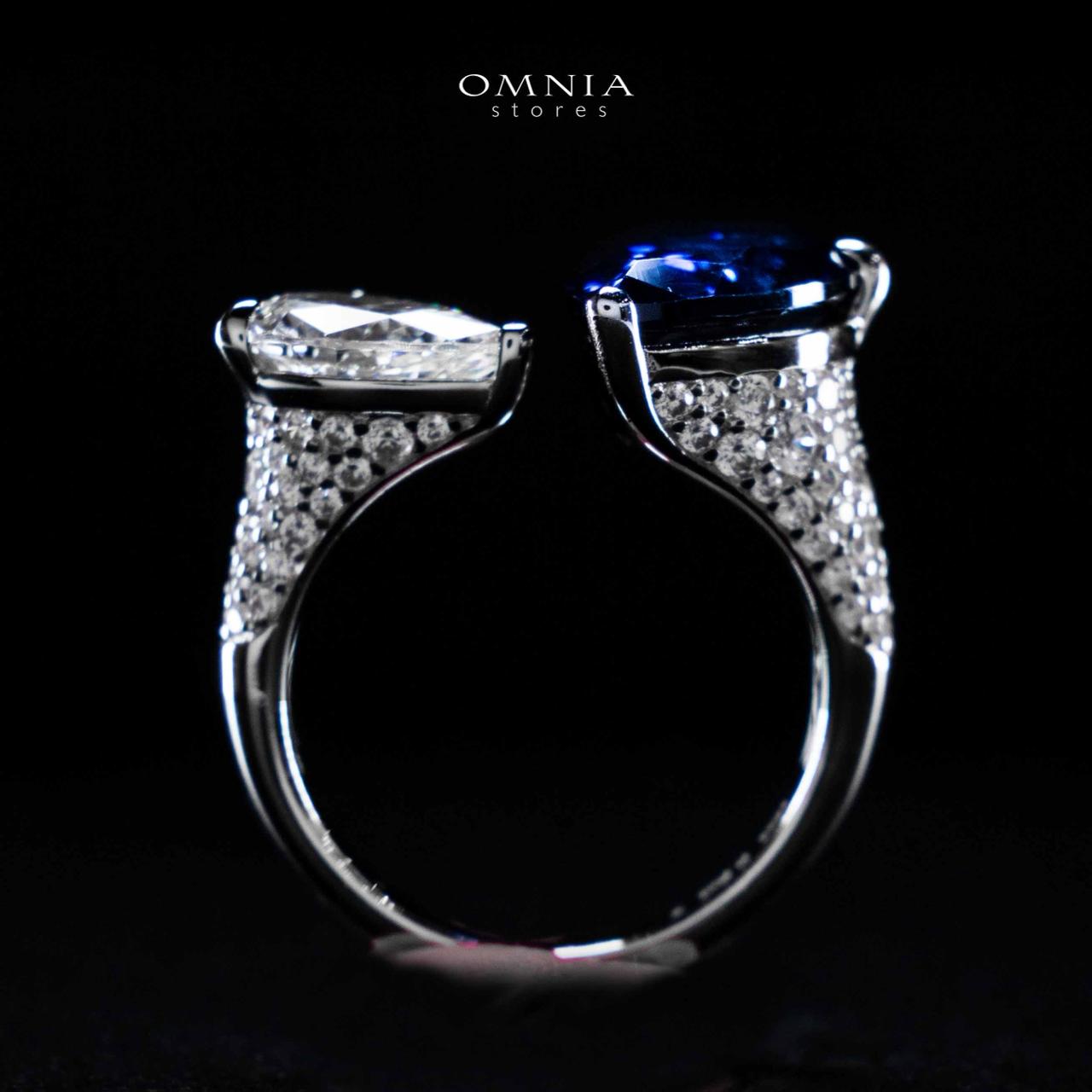 Omnia Ayda Dual Heart Blue and White Silver Ring In 925 Silver High Quality Certified Lab Crafted Stones