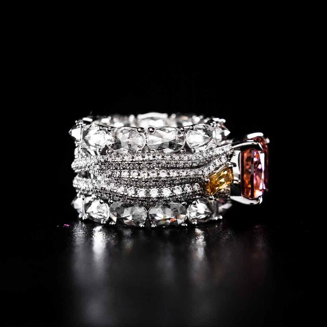 Omnia Zareefa White Ring In 925 Silver High Quality Certified Lab Crafted Stones