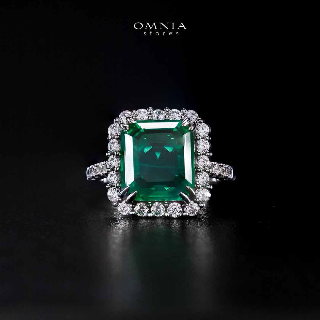 Omnia Rimala White and Green Ring In 925 Silver High Quality Certified Lab Crafted Stones