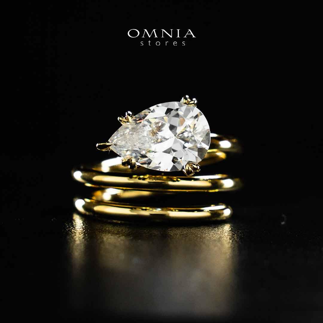 Omnia Nabeela White Golden Ring In 925 Silver High Quality Certified Lab Crafted Pear Cut Stones 4ct