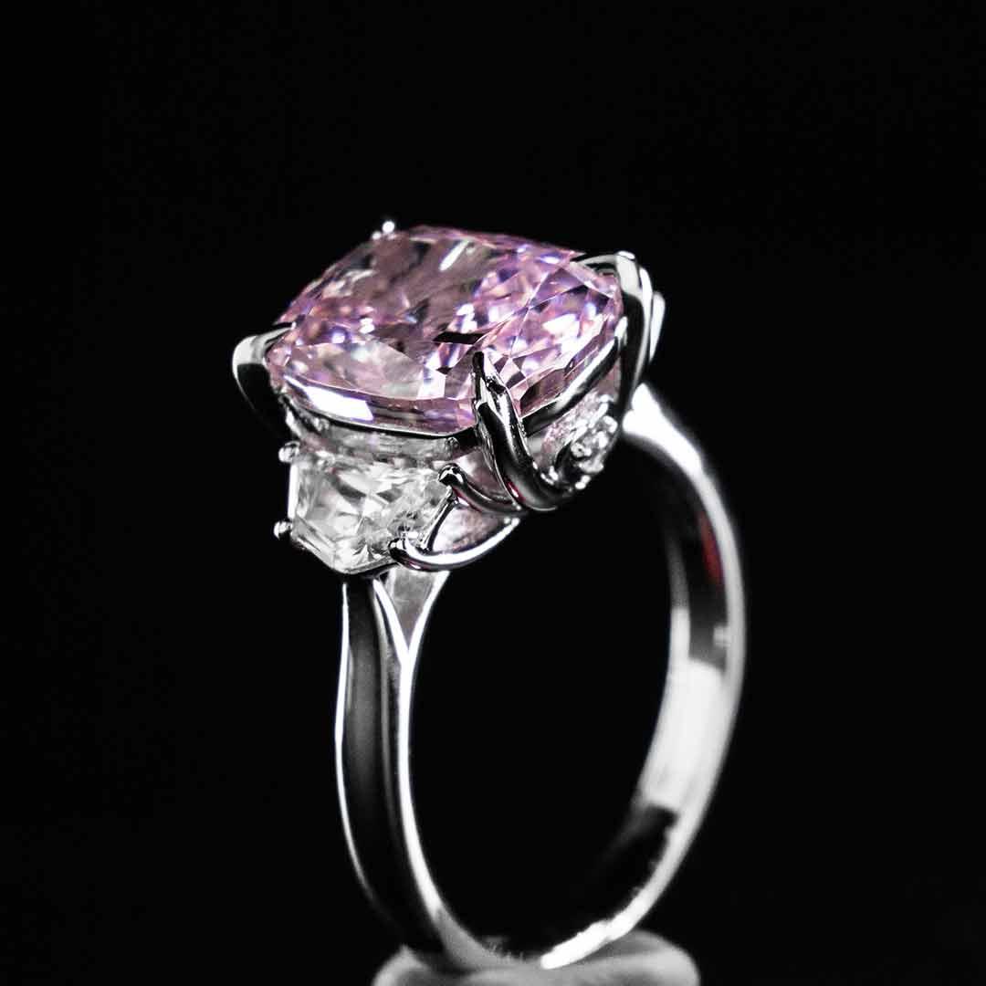 Omnia Safina Pink and White Silver Ring In 925 Silver High Quality Certified Lab Crafted Stones