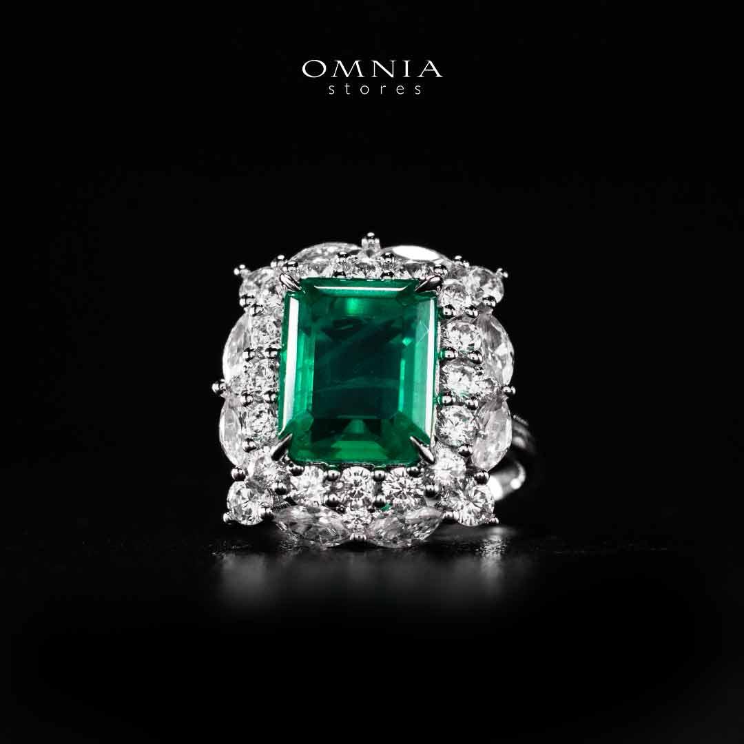 Omnia Nusayba Green and White Silver Ring In 925 Silver High Quality Certified Lab Crafted Stones