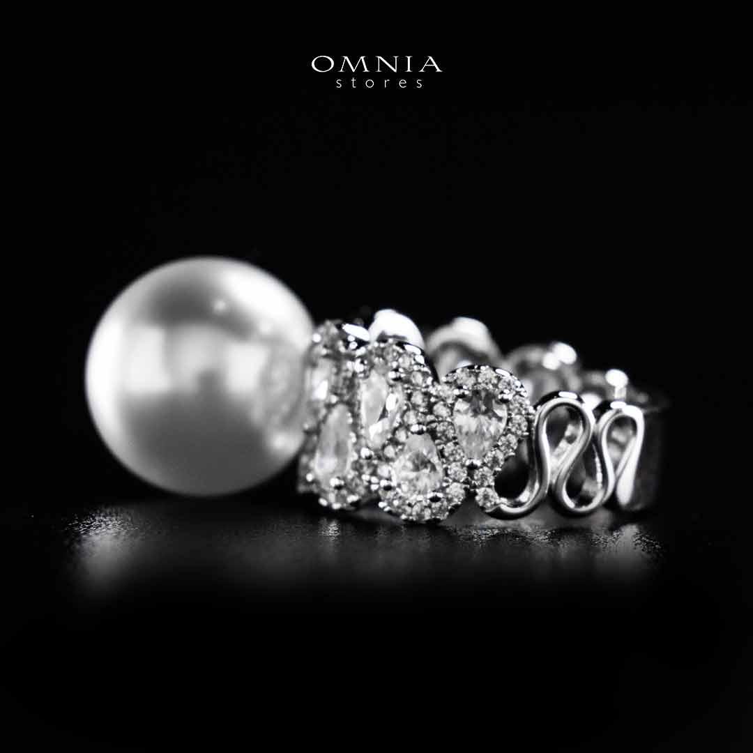 Omnia Salima Pearl White Silver Ring In 925 Silver High Quality Lab Crafted Stones